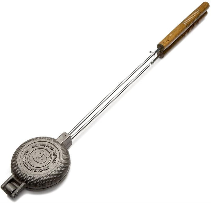 The round cast iron pie iron from Rome is perfect for cooking desserts & savory pies over a campfire or firepit. The round design is made to crimp down on the edge of the bread crust to form a round pie that seals in the goodness. 4.25" diameter