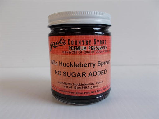 No Sugar Added Wild Huckleberry Preserves 13 ounce jar  Get the taste of our native berry without any added sugar. The ripest, juiciest berries are used to make our no-sugar added spreads so you can still enjoy our premium spreads without feeling guilty.Y