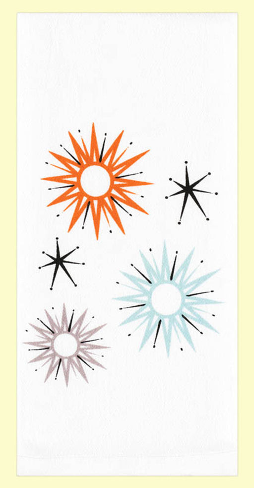 Red and White Kitchen Retro Starburst Flower Sack Towel 100% Cotton