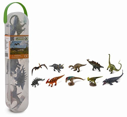 CollectA Box of Mini Dinosaurs 1 - 10 Piece Set of Mini Dinosaur Toy Figures #A1101 This set of 10 Mini Dinosaurs in a clear carry case from CollectA includes 1 of each of the following dinosaurs: Baryonyx, Mosasaurus, Pachycephalosaurus, Parasaurolophus