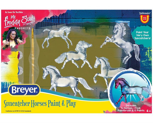 Stablemates painting is one of Breyer's most popular hobby activities! This exciting kit includes everything needed to create 5 beautiful Stablemates suncatchers. When painted with the special included paints, these horses will have a beautiful.
