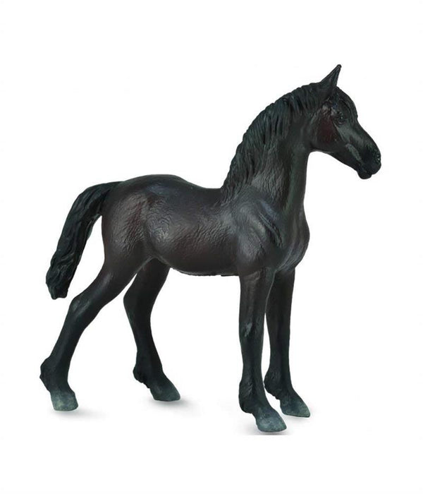 The breed is known for a brisk, high-stepping trot. The Friesian's temperament is considered active, and energetic, but also gentle and docile. This adorable foal measures 11cm x 10.8cm.
