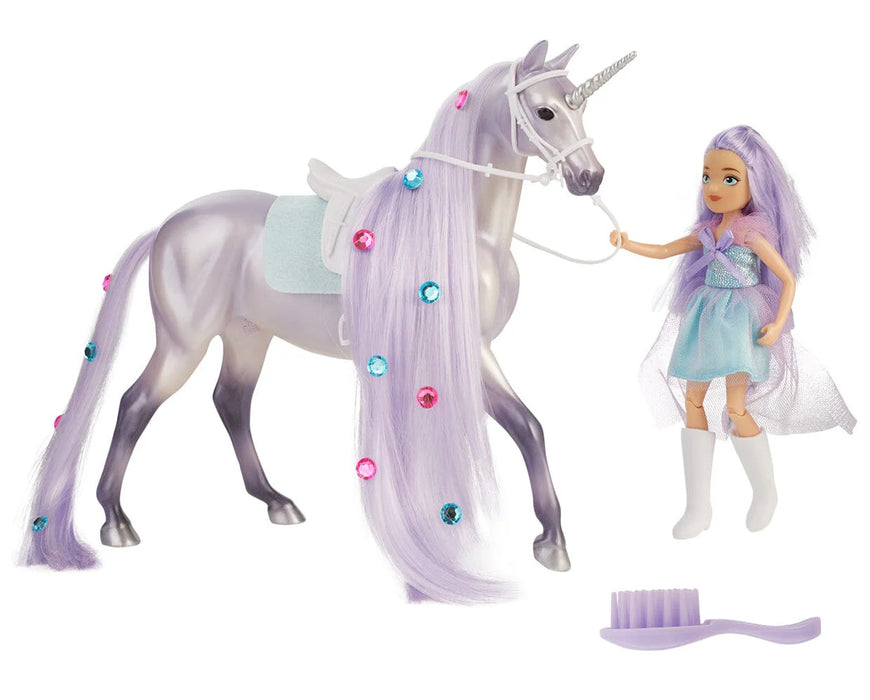 Breyer Freedom Series Twila & Moonstone Unicorn Rider & Horse Set with Brushable Hair - Fantasy Play Set