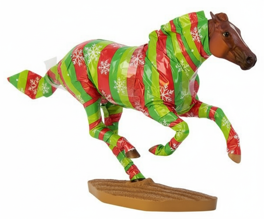 Breyer Secretariat model wrapped in holiday paper