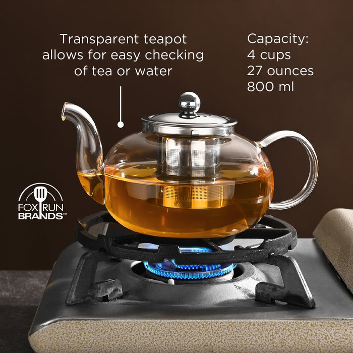 Fox Run Glass Teapot with Infuser – 4 Cup Loose Leaf Tea Pot