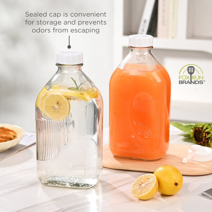 Fox Run Glass Milk Bottles with Silicone Lids – 64 oz, Set of 2