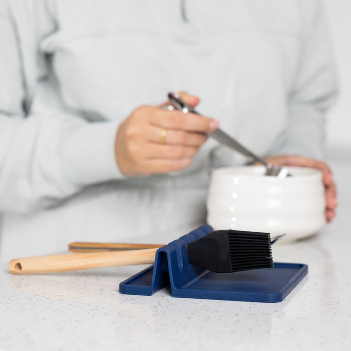 Fox Run Silicone Utensil Drip Holder & Spoon Rest – Navy Blue Countertop Rack