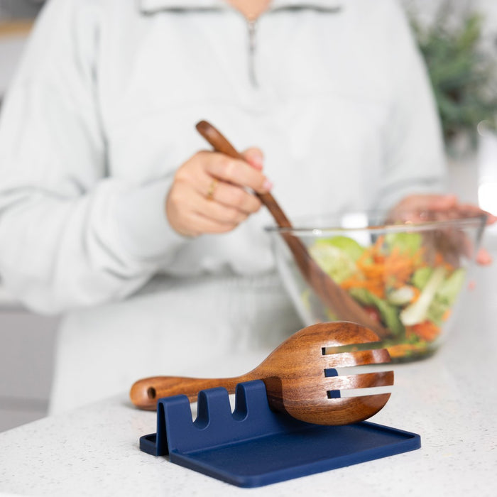 Fox Run Silicone Utensil Drip Holder & Spoon Rest – Navy Blue Countertop Rack