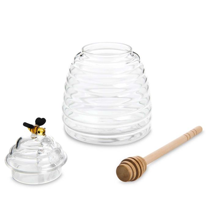 HIC Kitchen Glass Honey Jar with Lid & Beechwood Dipper - 16 oz