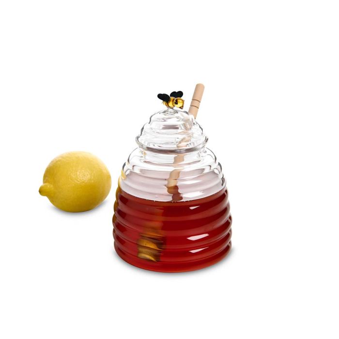 HIC Kitchen Glass Honey Jar with Lid & Beechwood Dipper - 16 oz