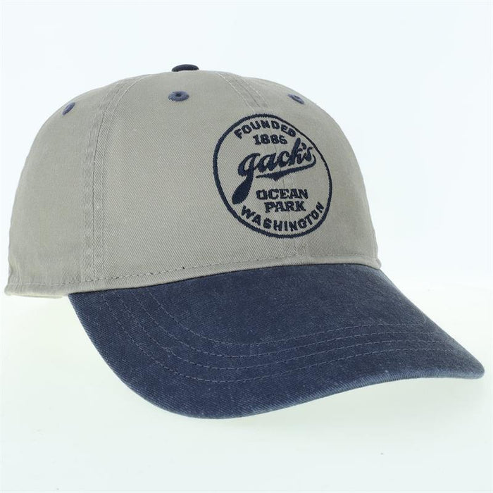 Jack's Country Store Logo Hat - Putty Beige Baseball Cap with Navy Embroidery