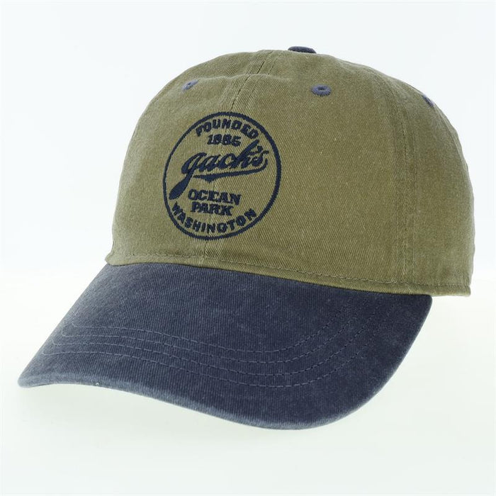 Jack's Country Store Logo Hat - Olive Oil Baseball Cap with Navy Embroidery
