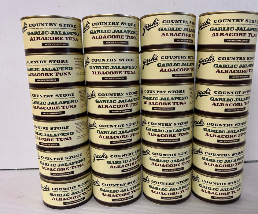 Jack's Premium White Albacore Tuna with Garlic & Jalapeño - Case of 24 Cans (7 oz each), Spicy Bulk