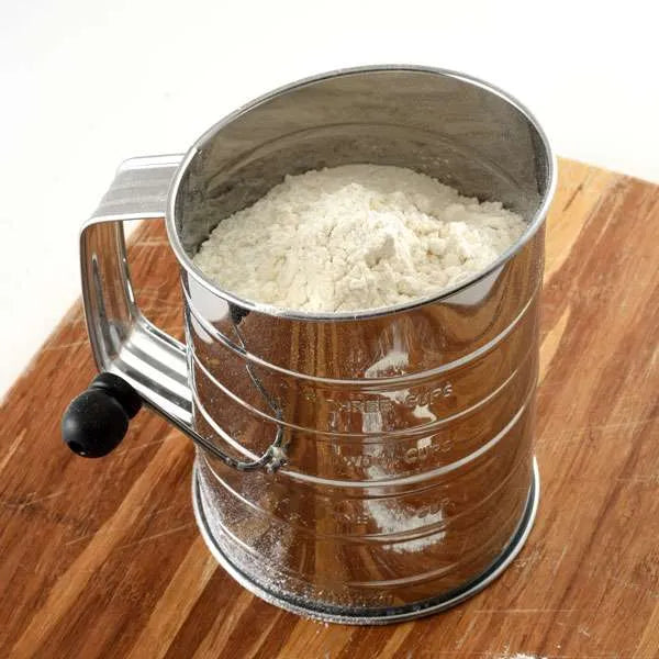NorPro 3 Cup Stainless Steel Rotary Flour Sifter - Hand Crank with 2-Wire Agitator