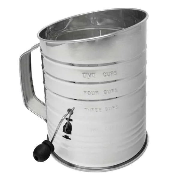 NorPro 5 Cup Stainless Steel Crank Flour Sifter - Professional Baking Sifter