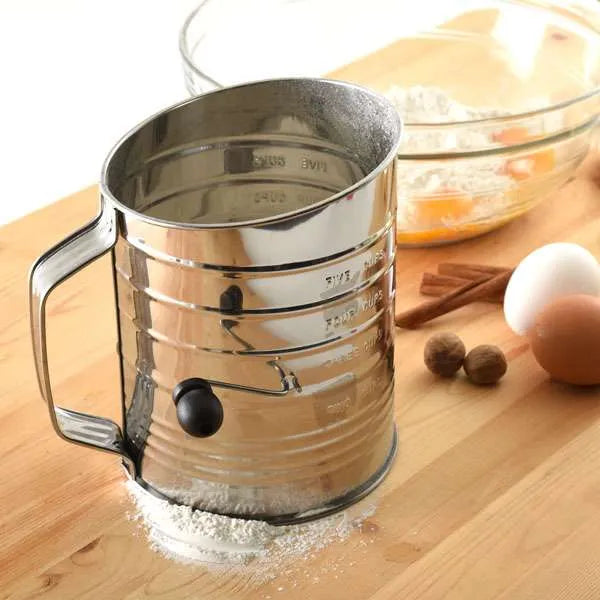 NorPro 5 Cup Stainless Steel Crank Flour Sifter - Professional Baking Sifter