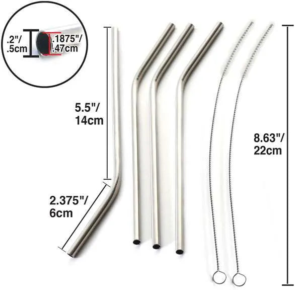 Reusable Stainless Steel Drinking Straws with Cleaning Brush