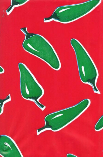 Chilis Green on Red Oilcloth Fabric Full Bolt - 12 Continuous Yards, 47.5" Wide