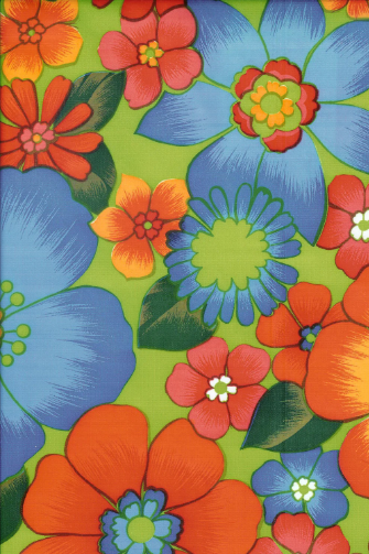 London Floral on Lime Green Oilcloth Fabric by the Yard - 47.5" Wide