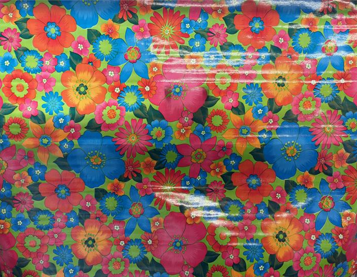 London Floral on Lime Green Oilcloth Fabric by the Yard - 47.5" Wide