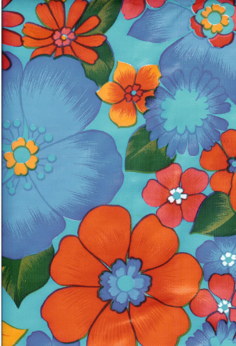 London Floral on Light Blue Oilcloth Fabric by the Yard - 47.5" Wide