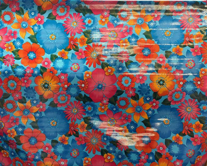 London Floral on Light Blue Oilcloth Fabric by the Yard - 47.5" Wide