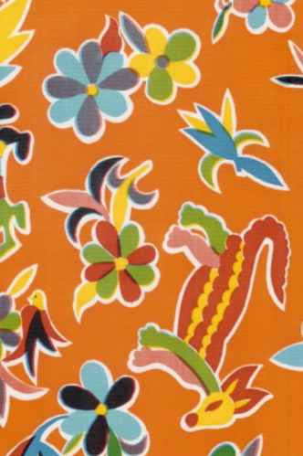 Aztec on Orange Oilcloth Fabric Full Bolt - 12 Continuous Yards, 47.5" Wide