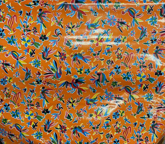 Aztec on Orange Oilcloth Fabric Full Bolt - 12 Continuous Yards, 47.5" Wide