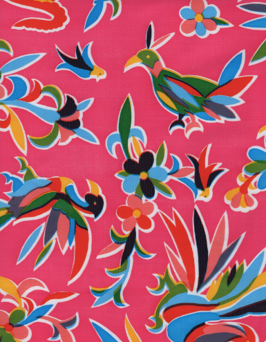 Aztec on Pink Oilcloth Fabric by the Yard - 47.5" Wide