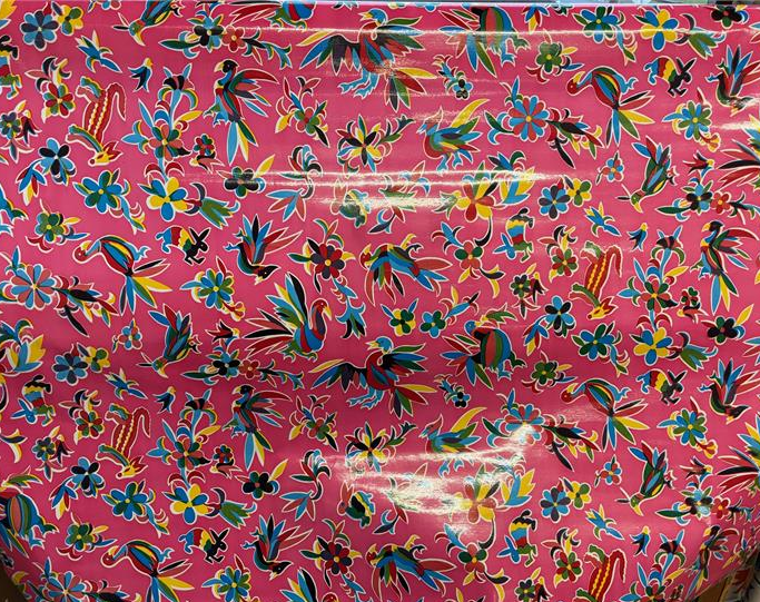 Aztec on Pink Oilcloth Fabric by the Yard - 47.5" Wide