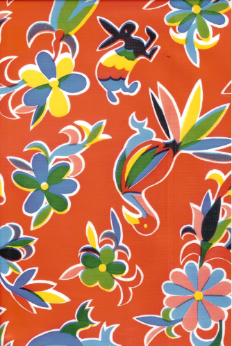 Aztec on Red Oilcloth Fabric Full Bolt - 12 Continuous Yards, 47.5" Wide