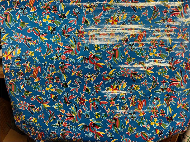 Aztec on Blue Oilcloth Fabric by the Yard - 47.5" Wide