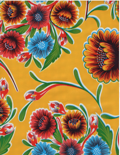 Blooms on Yellow Oilcloth Fabric by the Yard - 47.5" Wide