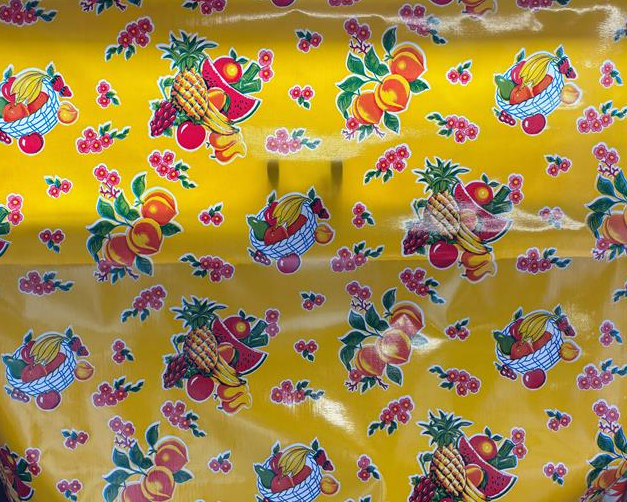 Cane on Yellow Oilcloth Fabric by the Yard - 47.5" Wide