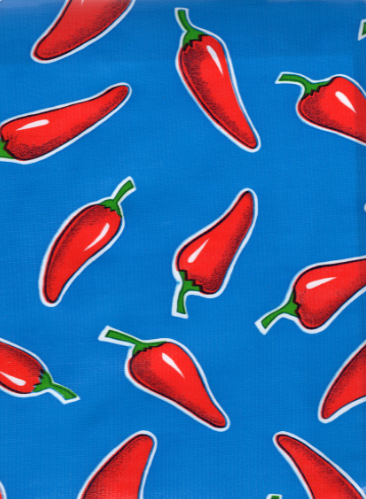 Chilis Red on Blue Oilcloth Fabric by the Yard - 47.5" Wide