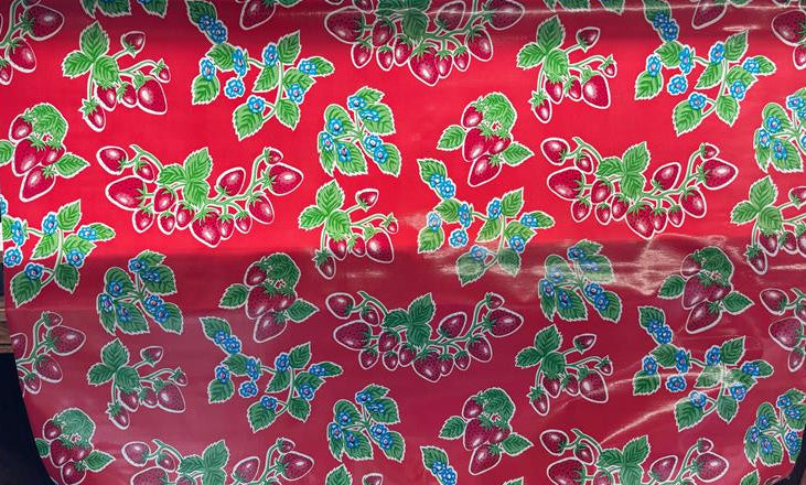 Forever Summer on Red Oilcloth Fabric by the Yard - 47.5" Wide