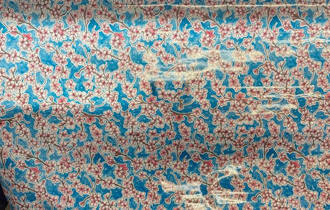 Fuji Cherry Blossom on Blue Oilcloth Fabric Full Bolt - 12 Continuous Yards, 47.5" Wide