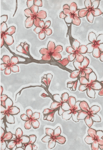 Fuji Cherry Blossom on Light Grey Oilcloth Fabric Full Bolt - 12 Continuous Yards, 47.5" Wide