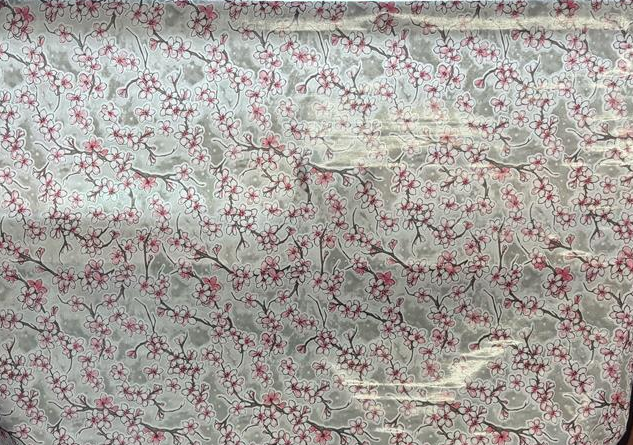 Fuji Cherry Blossom on Light Grey Oilcloth Fabric Full Bolt - 12 Continuous Yards, 47.5" Wide