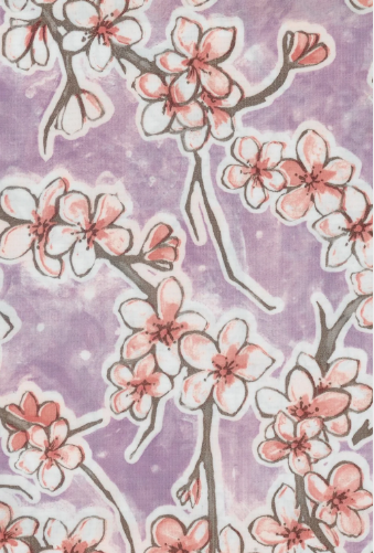 Fuji Cherry Blossom on Lilac Oilcloth Fabric by the Yard - 47.5" Wide