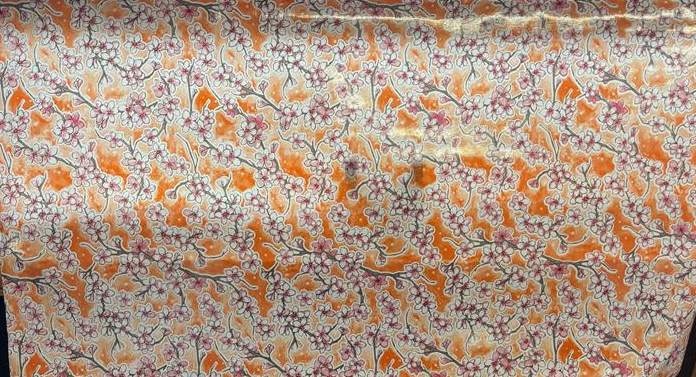 Fuji Cherry Blossom on Orange Oilcloth Fabric Full Bolt - 12 Continuous Yards, 47.5" Wide