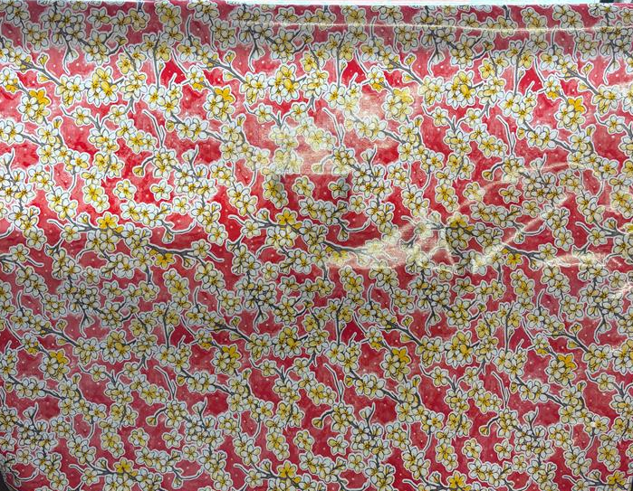 Fuji Cherry Blossom on Red Oilcloth Fabric by the Yard - 47.5" Wide