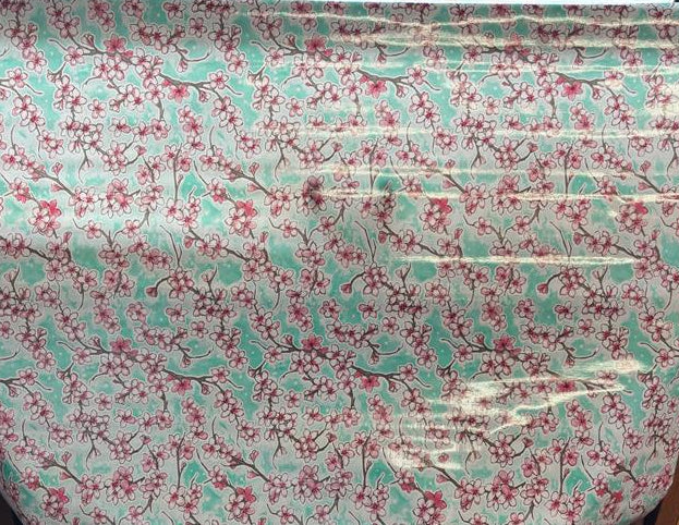 Fuji Cherry Blossom on Seafoam Green Oilcloth Fabric Full Bolt - 12 Continuous Yards, 47.5" Wide