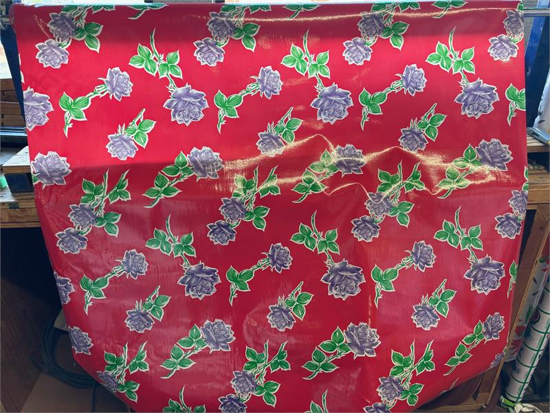 Havana on Red Oilcloth Fabric Full Bolt - 12 Continuous Yards, 47.5" Wide