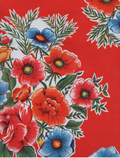 Ladybird on Red Oilcloth Fabric by the Yard, 47.5" Wide
