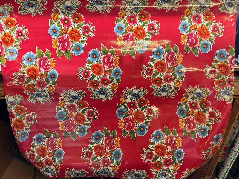 Ladybird on Red Oilcloth Fabric by the Yard, 47.5" Wide