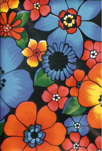 London Floral on Black Oilcloth Fabric by the Yard - 47.5" Wide