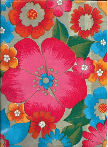 London Floral on Metallic Gold Oilcloth Fabric by the Yard - 47.5" Wide