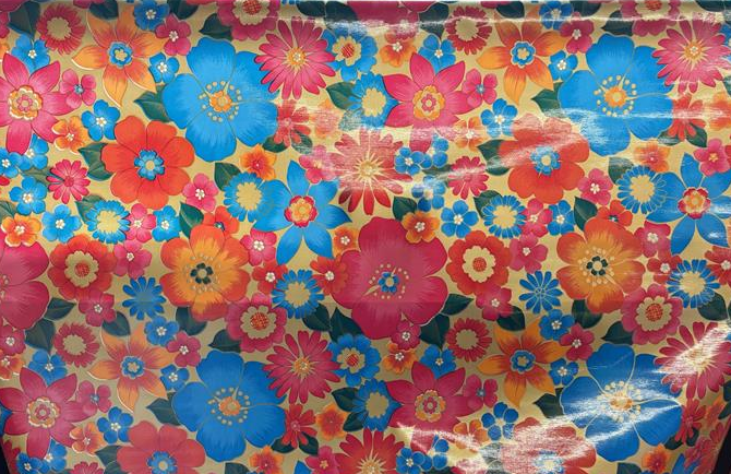 London Floral on Metallic Gold Oilcloth Fabric by the Yard - 47.5" Wide