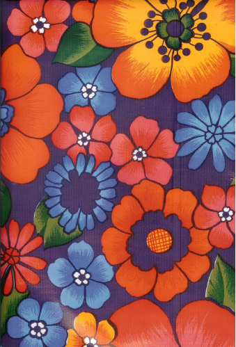 London Floral on Purple Oilcloth Fabric by the Yard - 47.5" Wide
